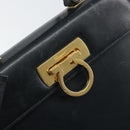 Salvatore Ferragamo Gancini Hand Bag Leather 2way Navy Gold Auth 147081-19