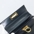 Salvatore Ferragamo Gancini Hand Bag Leather 2way Navy Gold Auth 147081-10