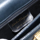 Salvatore Ferragamo Gancini Hand Bag Leather 2way Navy Gold Auth 147081-12