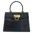 Salvatore Ferragamo Gancini Hand Bag Leather 2way Navy Gold Auth 147081-13