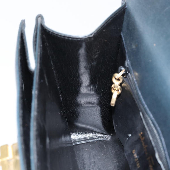 Salvatore Ferragamo Gancini Hand Bag Leather 2way Navy Gold Auth 147081