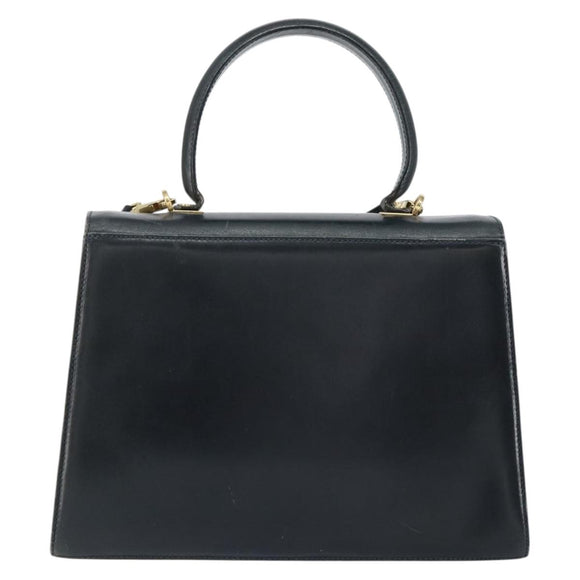 Salvatore Ferragamo Gancini Hand Bag Leather 2way Navy Gold Auth 147081