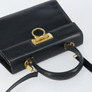 Salvatore Ferragamo Gancini Hand Bag Leather 2way Navy Gold Auth 147081-6