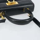 Salvatore Ferragamo Gancini Hand Bag Leather 2way Navy Gold Auth 147081-7