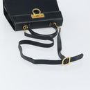 Salvatore Ferragamo Gancini Hand Bag Leather 2way Navy Gold Auth 147081-8