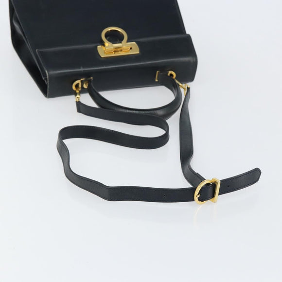 Salvatore Ferragamo Gancini Hand Bag Leather 2way Navy Gold Auth 147081