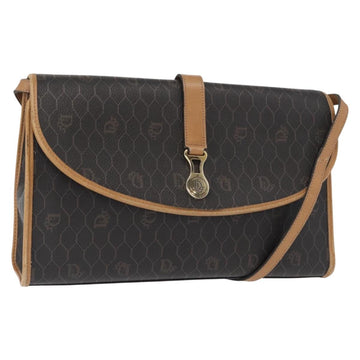 Christian Dior Honeycomb Canvas Shoulder Bag PVC Black Gold Auth 147083