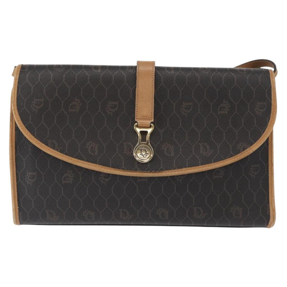 Christian Dior Honeycomb Canvas Shoulder Bag PVC Black Gold Auth 147083