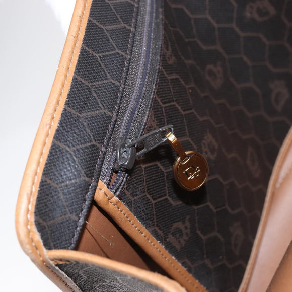 Christian Dior Honeycomb Canvas Shoulder Bag PVC Black Gold Auth 147083