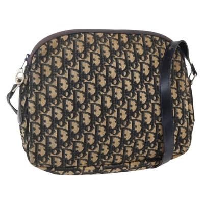 Christian Dior Trotter Canvas Shoulder Bag Navy Gold Auth 147085