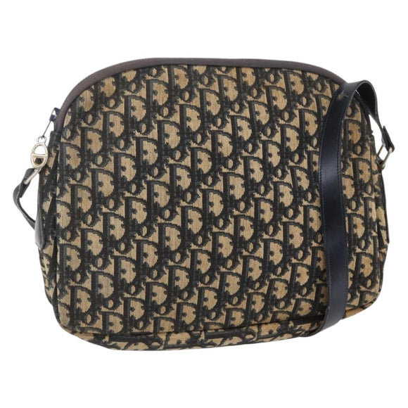 Christian Dior Trotter Canvas Shoulder Bag Navy Gold Auth 147085