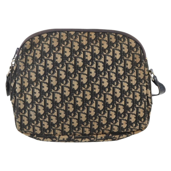 Christian Dior Trotter Canvas Shoulder Bag Navy Gold Auth 147085