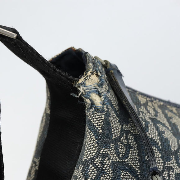 Christian Dior Trotter Canvas Shoulder Bag Navy Silver Auth 147086