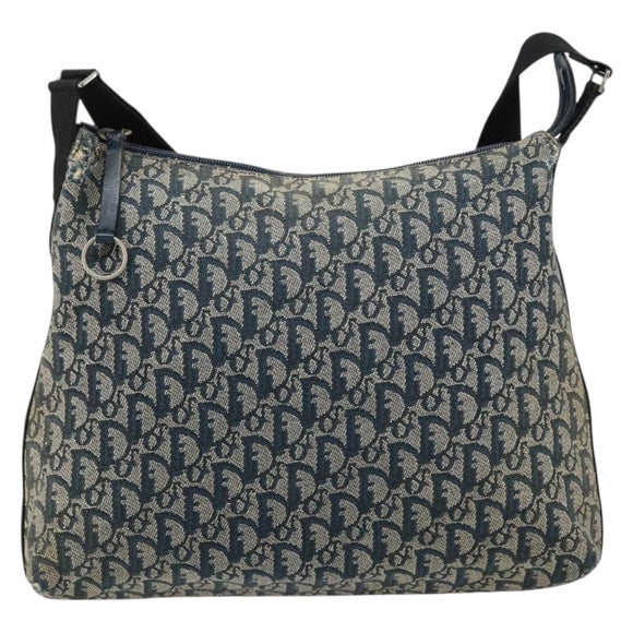 Christian Dior Trotter Canvas Shoulder Bag Navy Silver Auth 147086