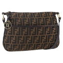 FENDI Zucca Canvas Mamma Baguette Shoulder Bag Black Brown gold Auth 147087-1