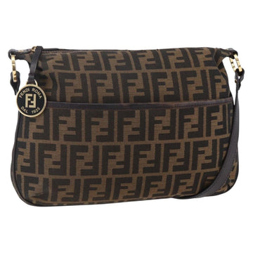 FENDI Zucca Canvas Mamma Baguette Shoulder Bag Black Brown gold Auth 147087
