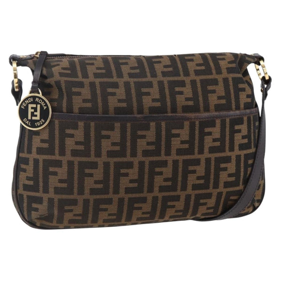 FENDI Zucca Canvas Mamma Baguette Shoulder Bag Black Brown gold Auth 147087