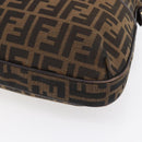 FENDI Zucca Canvas Mamma Baguette Shoulder Bag Black Brown gold Auth 147087-10