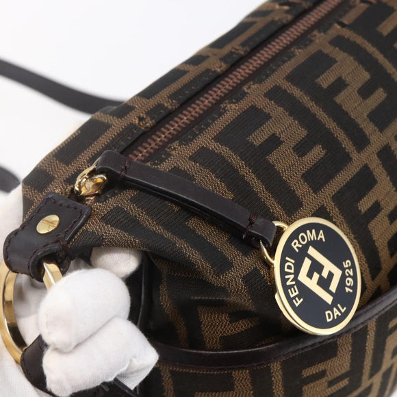 FENDI Zucca Canvas Mamma Baguette Shoulder Bag Black Brown gold Auth 147087