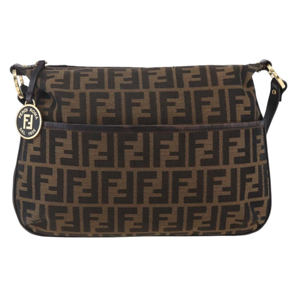 FENDI Zucca Canvas Mamma Baguette Shoulder Bag Black Brown gold Auth 147087