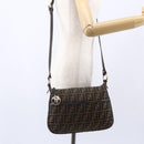 FENDI Zucca Canvas Mamma Baguette Shoulder Bag Black Brown gold Auth 147087-23