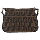 FENDI Zucca Canvas Mamma Baguette Shoulder Bag Black Brown gold Auth 147087-3