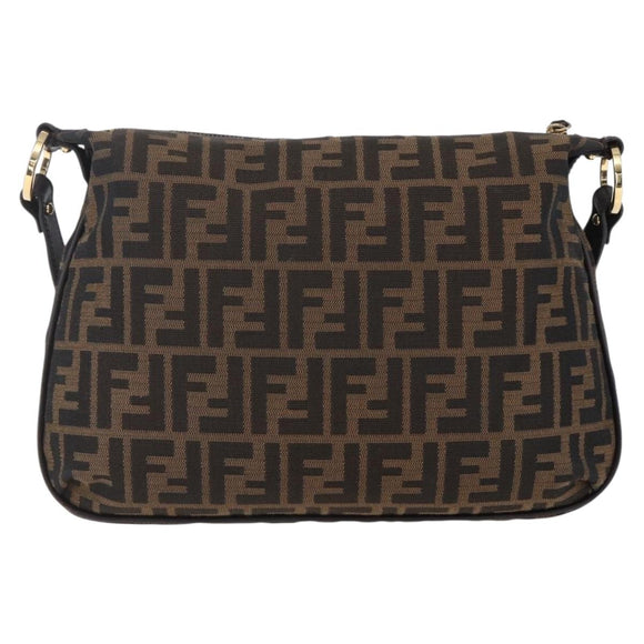 FENDI Zucca Canvas Mamma Baguette Shoulder Bag Black Brown gold Auth 147087