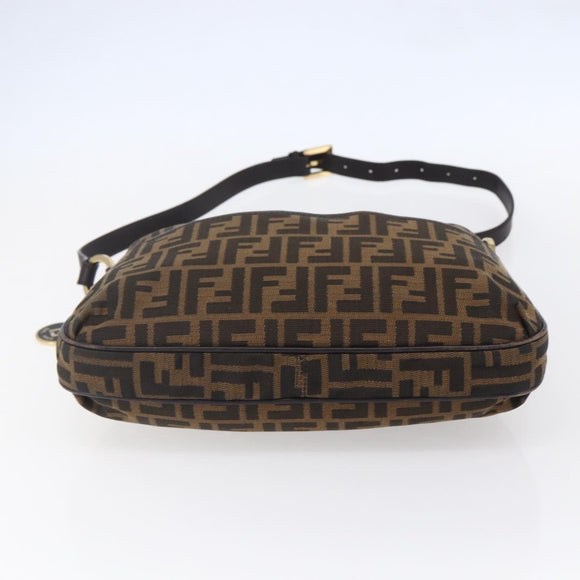 FENDI Zucca Canvas Mamma Baguette Shoulder Bag Black Brown gold Auth 147087