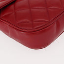 CHANEL Matelasse Chain Shoulder Bag Lamb Skin Red Gold CC Auth 147088-15