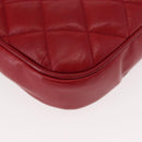 CHANEL Matelasse Chain Shoulder Bag Lamb Skin Red Gold CC Auth 147088-17