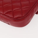 CHANEL Matelasse Chain Shoulder Bag Lamb Skin Red Gold CC Auth 147088-18