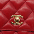 CHANEL Matelasse Chain Shoulder Bag Lamb Skin Red Gold CC Auth 147088-19