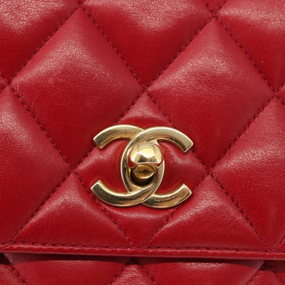 CHANEL Matelasse Chain Shoulder Bag Lamb Skin Red Gold CC Auth 147088