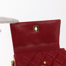 CHANEL Matelasse Chain Shoulder Bag Lamb Skin Red Gold CC Auth 147088-8
