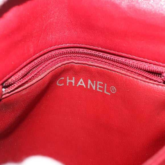 CHANEL Matelasse Chain Shoulder Bag Lamb Skin Red Gold CC Auth 147088