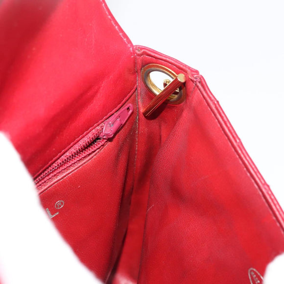 CHANEL Matelasse Chain Shoulder Bag Lamb Skin Red Gold CC Auth 147088