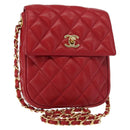 CHANEL Matelasse Chain Shoulder Bag Lamb Skin Red Gold CC Auth 147088-1