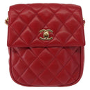 CHANEL Matelasse Chain Shoulder Bag Lamb Skin Red Gold CC Auth 147088-13