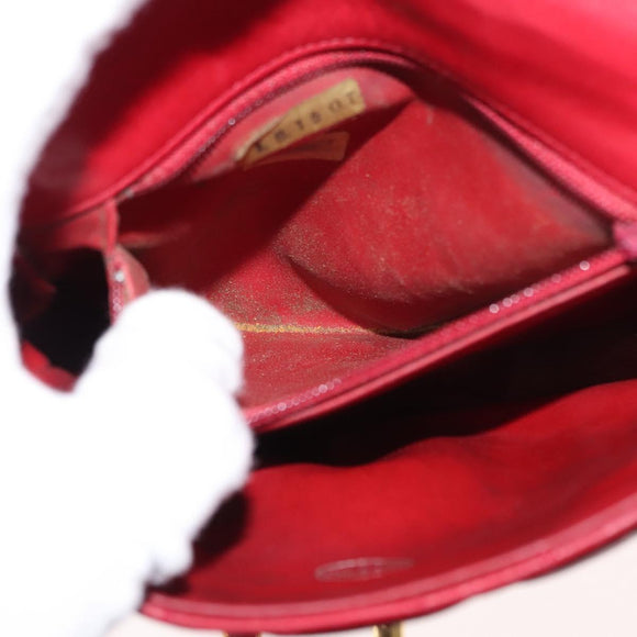 CHANEL Matelasse Chain Shoulder Bag Lamb Skin Red Gold CC Auth 147088