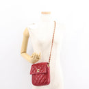 CHANEL Matelasse Chain Shoulder Bag Lamb Skin Red Gold CC Auth 147088-24