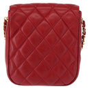CHANEL Matelasse Chain Shoulder Bag Lamb Skin Red Gold CC Auth 147088-2