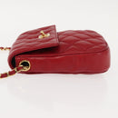 CHANEL Matelasse Chain Shoulder Bag Lamb Skin Red Gold CC Auth 147088-4