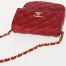 CHANEL Matelasse Chain Shoulder Bag Lamb Skin Red Gold CC Auth 147088-6