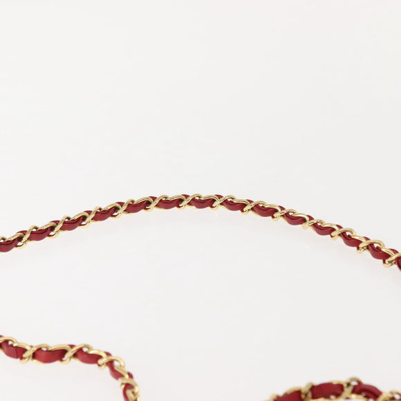 CHANEL Matelasse Chain Shoulder Bag Lamb Skin Red Gold CC Auth 147088