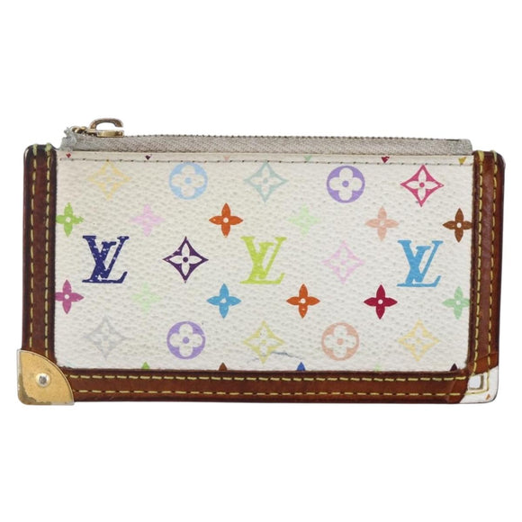 LOUIS VUITTON Multicolor Pochette Cles Coin Purse White M92655 LV Auth 147102