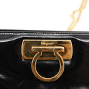 Salvatore Ferragamo Chain Gancini Shoulder Bag Enamel Black Gold Auth 147138-10