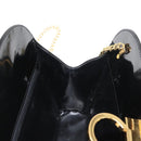 Salvatore Ferragamo Chain Gancini Shoulder Bag Enamel Black Gold Auth 147138-18