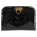 Salvatore Ferragamo Chain Gancini Shoulder Bag Enamel Black Gold Auth 147138-13