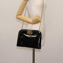 Salvatore Ferragamo Chain Gancini Shoulder Bag Enamel Black Gold Auth 147138-20