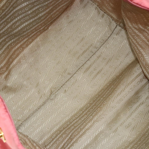 PRADA Hand Bag Nylon Pink Gold Auth 147140